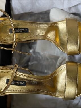 Dolce & Gabbana Metallic Gold Open-Toe Ankle Strap Heels